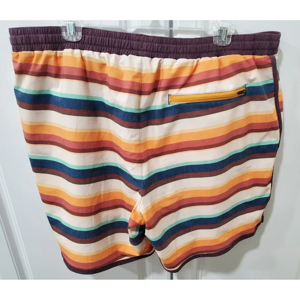 LL Bean Swim Trunks Mens XL Brown Striped Board Shorts 7 Inch Inseam